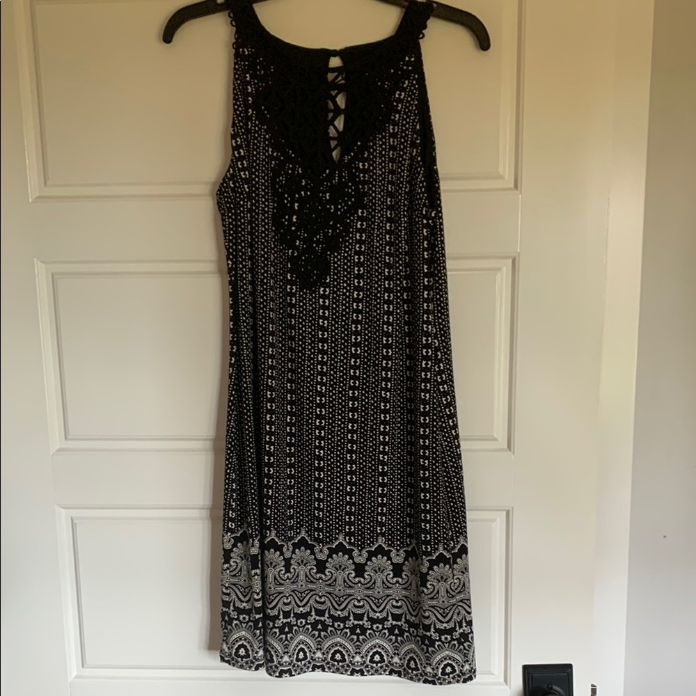 White House Black Market Embellished Black and White Midi Sundress